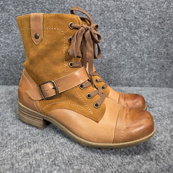 Abeo Shoes - Abeo Verity Tan Leather Women's Size 7N Hi‎ Top Lace Up Side Zip Combat Boots